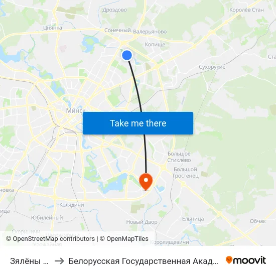 Зялёны Луг-1 to Белорусская Государственная Академия Авиации map