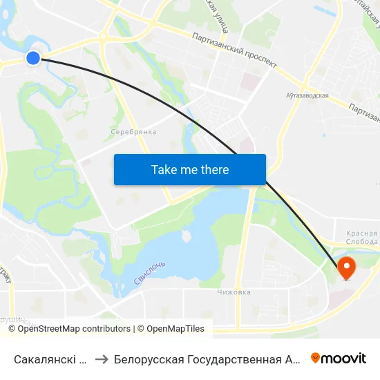 Сакалянскі Завулак to Белорусская Государственная Академия Авиации map