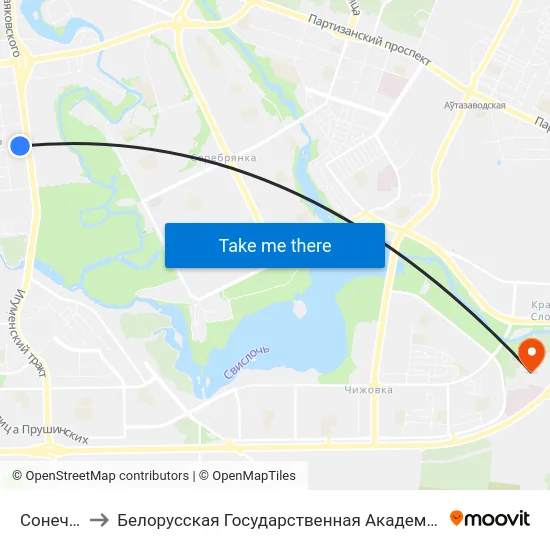 Сонечная to Белорусская Государственная Академия Авиации map