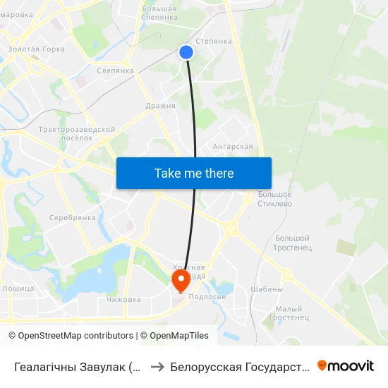 Геалагічны Завулак (Геологический Переулок) to Белорусская Государственная Академия Авиации map