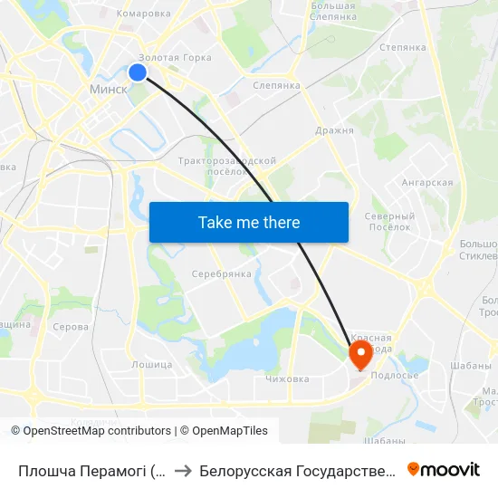 Плошча Перамогі (Площадь Победы) to Белорусская Государственная Академия Авиации map