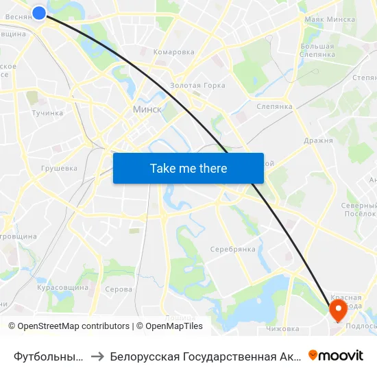 Футбольны Манеж to Белорусская Государственная Академия Авиации map