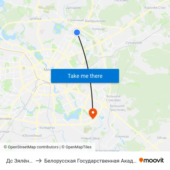 Дс Зялёны Луг to Белорусская Государственная Академия Авиации map