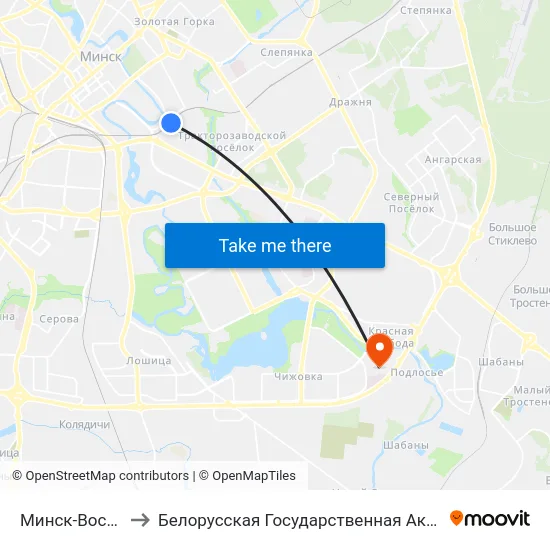 Минск-Восточный to Белорусская Государственная Академия Авиации map