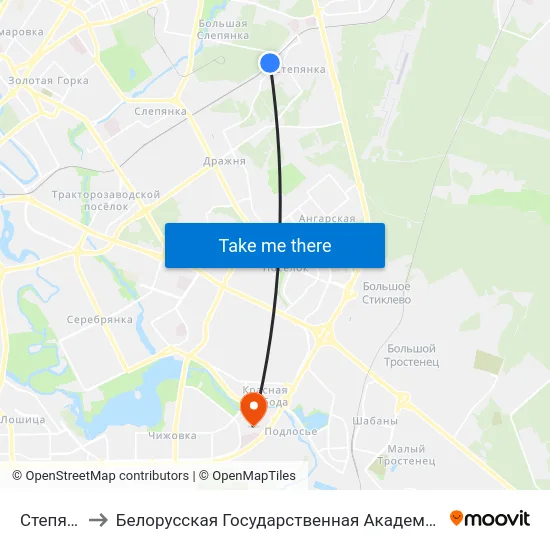 Степянка to Белорусская Государственная Академия Авиации map