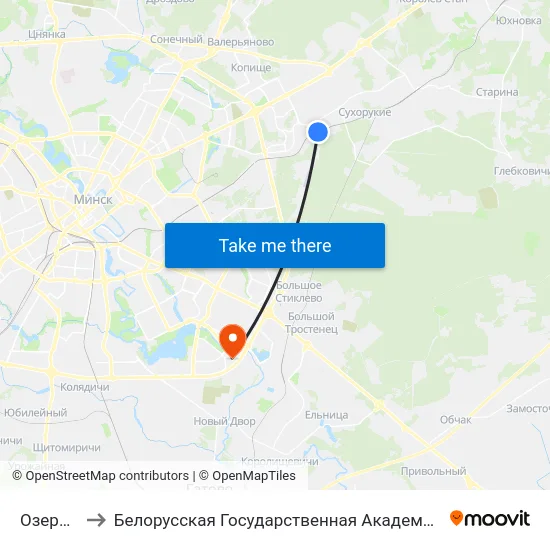 Озерище to Белорусская Государственная Академия Авиации map