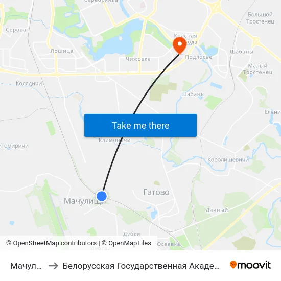 Мачулищи to Белорусская Государственная Академия Авиации map