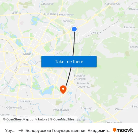 Уручье to Белорусская Государственная Академия Авиации map