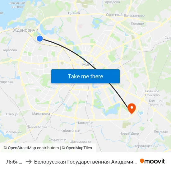 Лябяжы to Белорусская Государственная Академия Авиации map