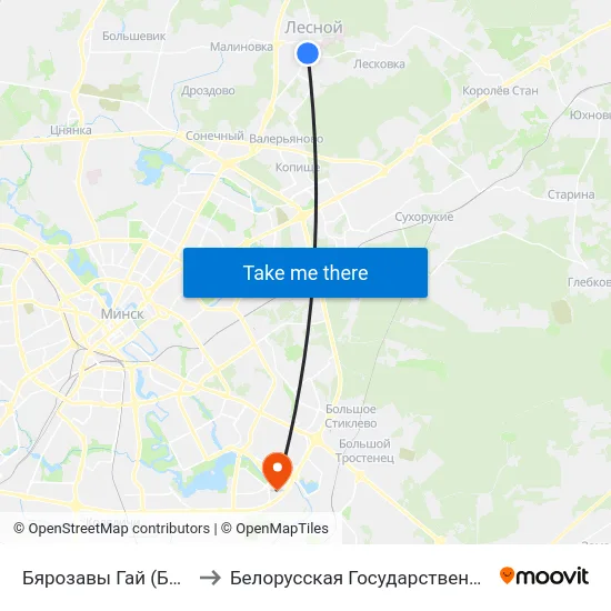 Бярозавы Гай (Берёзовая Роща) to Белорусская Государственная Академия Авиации map