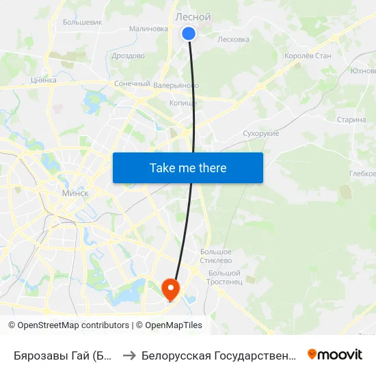 Бярозавы Гай (Берёзовая Роща) to Белорусская Государственная Академия Авиации map