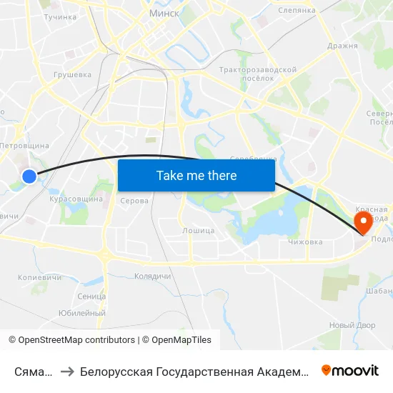 Сямашкі to Белорусская Государственная Академия Авиации map
