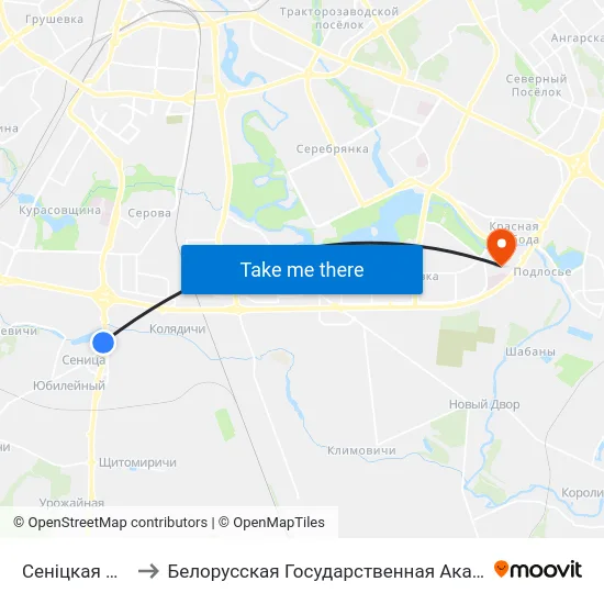 Сеніцкая Царква to Белорусская Государственная Академия Авиации map