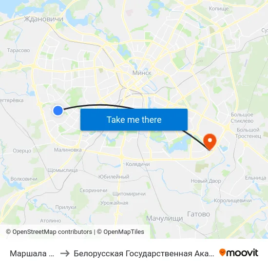 Маршала Лосіка to Белорусская Государственная Академия Авиации map