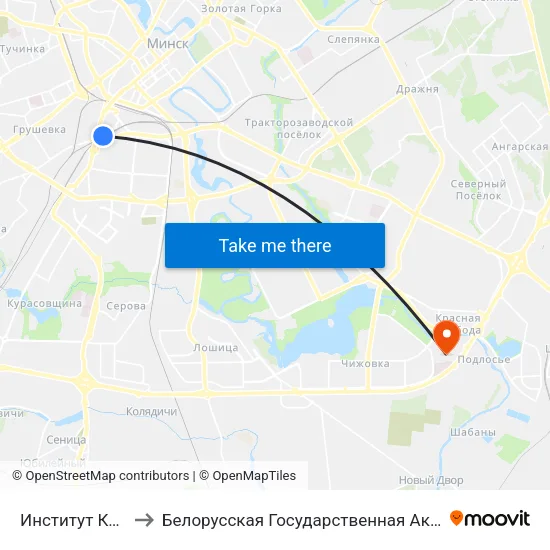 Институт Культуры to Белорусская Государственная Академия Авиации map