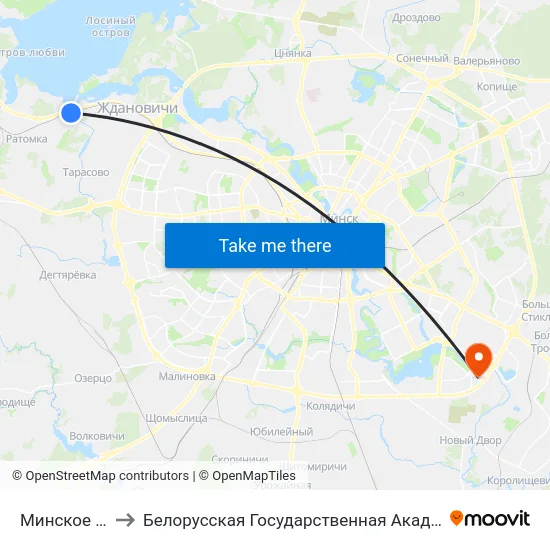 Минское Море to Белорусская Государственная Академия Авиации map