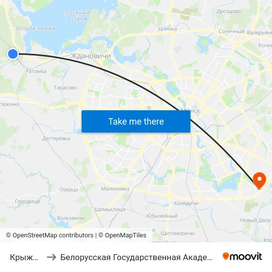 Крыжовка to Белорусская Государственная Академия Авиации map