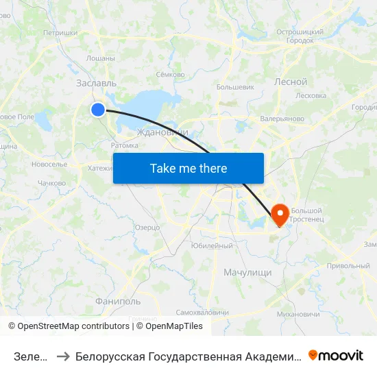 Зеленое to Белорусская Государственная Академия Авиации map