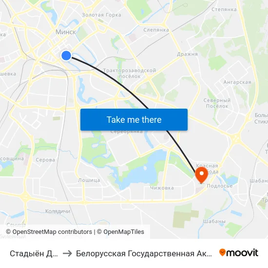 Стадыён Дынама to Белорусская Государственная Академия Авиации map