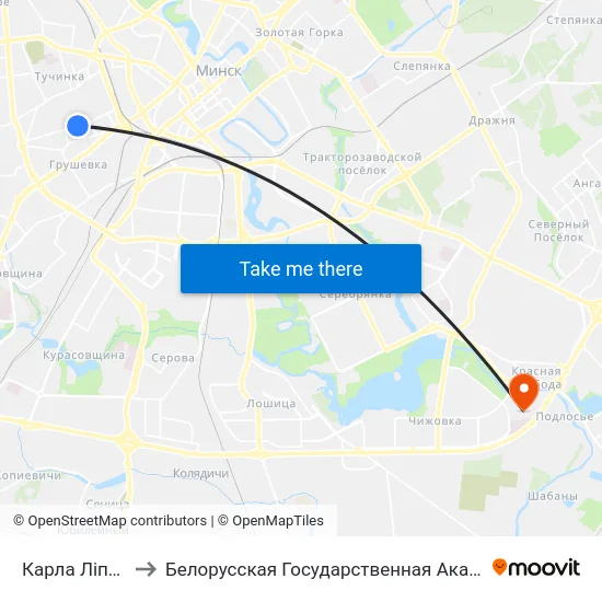 Карла Ліпкнехта to Белорусская Государственная Академия Авиации map
