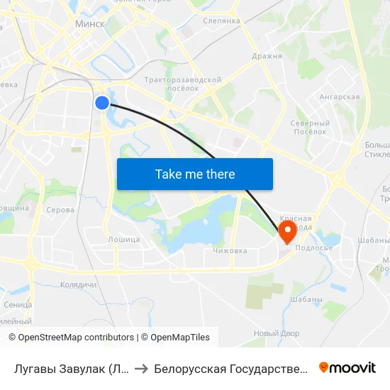 Лугавы Завулак (Луговой Переулок) to Белорусская Государственная Академия Авиации map