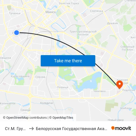 Ст.М. Грушаўка to Белорусская Государственная Академия Авиации map