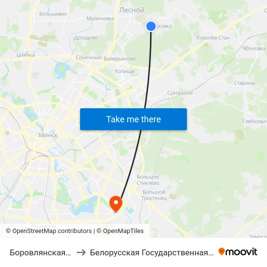 Боровлянская Школа №3 to Белорусская Государственная Академия Авиации map