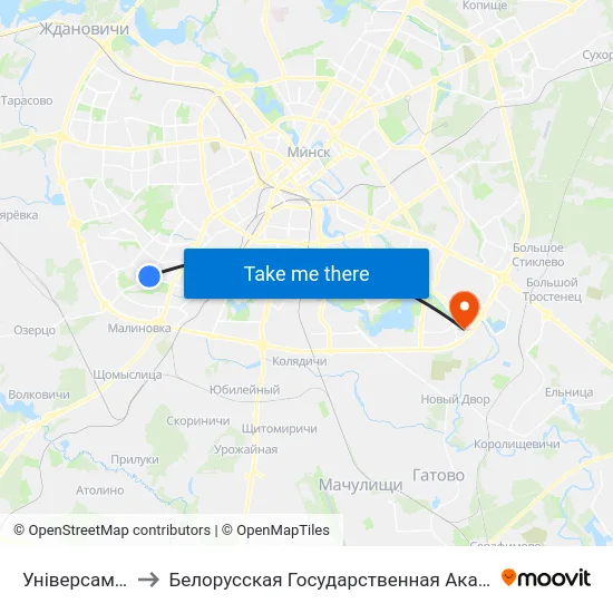 Універсам Брэст to Белорусская Государственная Академия Авиации map