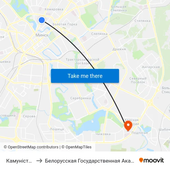 Камуністычная to Белорусская Государственная Академия Авиации map