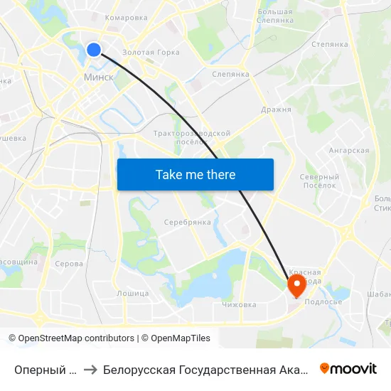 Оперный Театр to Белорусская Государственная Академия Авиации map