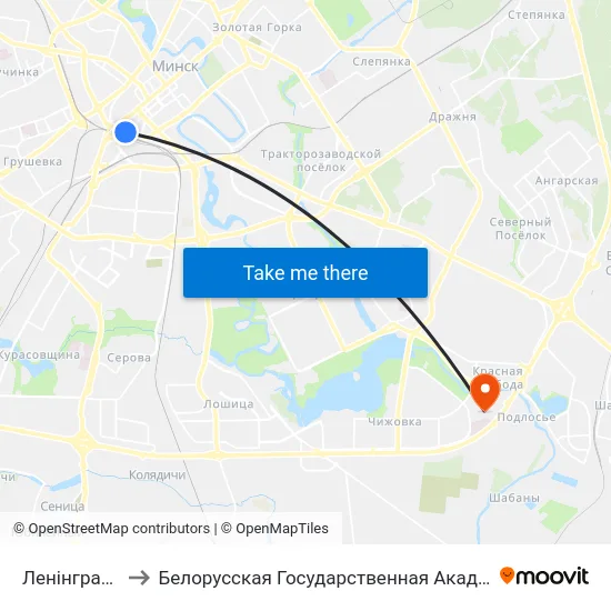 Ленінградская to Белорусская Государственная Академия Авиации map