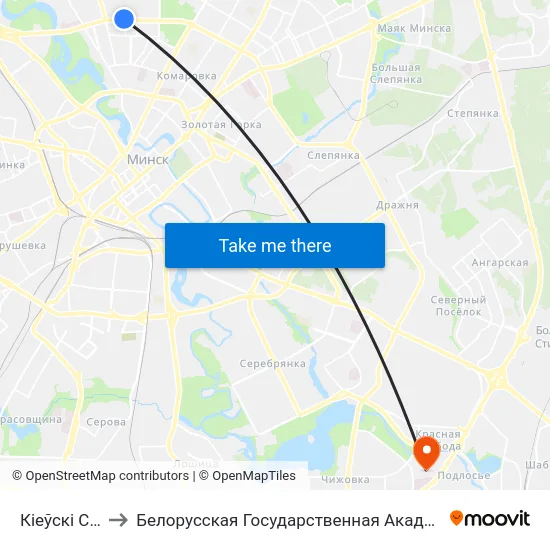 Кіеўскі Сквер to Белорусская Государственная Академия Авиации map