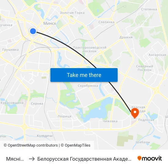 Мяснікова to Белорусская Государственная Академия Авиации map