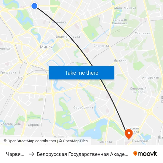 Чарвякова to Белорусская Государственная Академия Авиации map