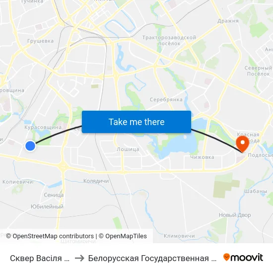Сквер Васіля Цвяткова to Белорусская Государственная Академия Авиации map