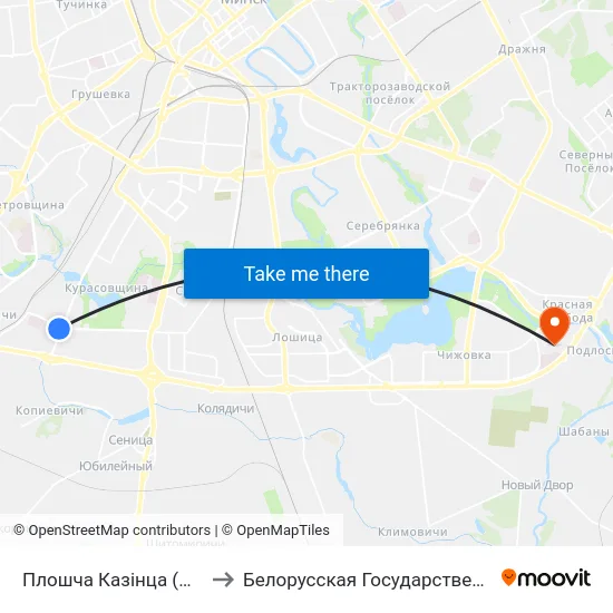 Плошча Казінца (Площадь Казинца) to Белорусская Государственная Академия Авиации map