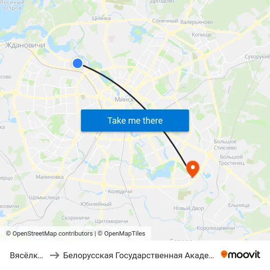 Вясёлкавая to Белорусская Государственная Академия Авиации map