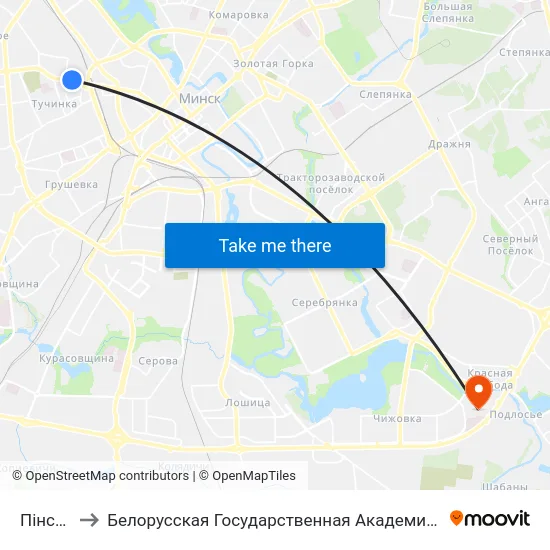 Пінская to Белорусская Государственная Академия Авиации map