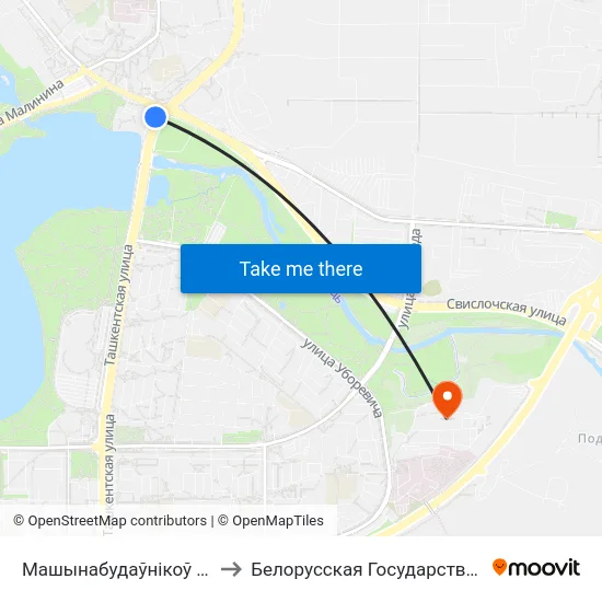 Машынабудаўнікоў (Машиностроителей) to Белорусская Государственная Академия Авиации map
