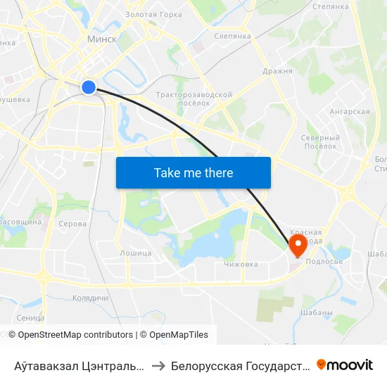 Аўтавакзал Цэнтральны (Высадка Пасажыраў) to Белорусская Государственная Академия Авиации map