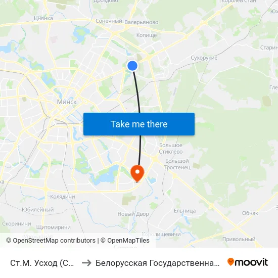 Ст.М. Усход (Ст.М. Восток) to Белорусская Государственная Академия Авиации map