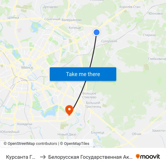 Курсанта Гвішыяні to Белорусская Государственная Академия Авиации map