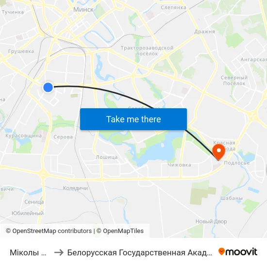 Міколы Тэсла to Белорусская Государственная Академия Авиации map