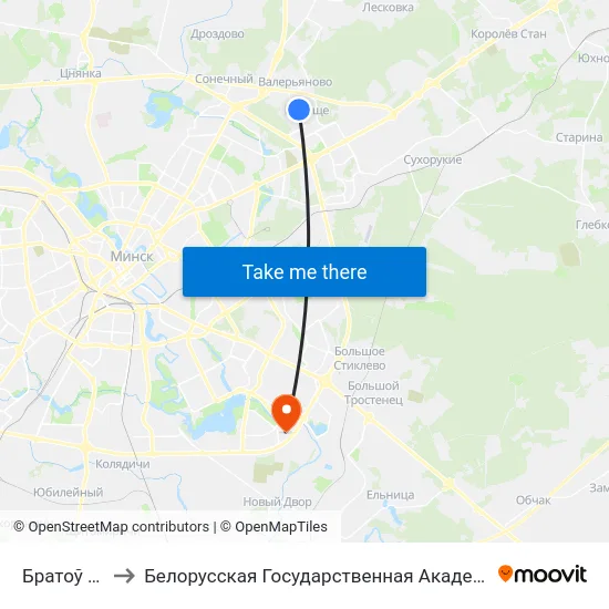 Братоў Райт to Белорусская Государственная Академия Авиации map