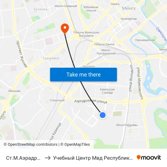 Ст.М.Аэрадромная to Учебный Центр Мвд Республики Беларусь map