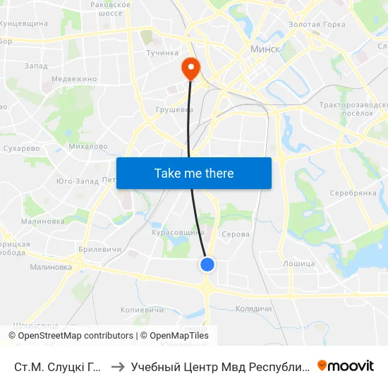 Ст.М. Слуцкі Гасцінец to Учебный Центр Мвд Республики Беларусь map