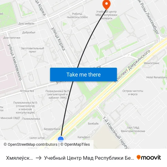 Хмялеўскага to Учебный Центр Мвд Республики Беларусь map