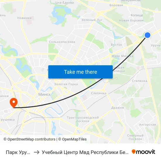 Парк Уручча to Учебный Центр Мвд Республики Беларусь map