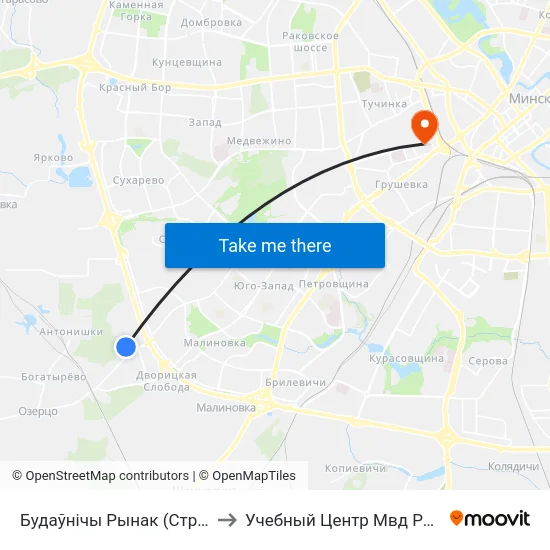 Будаўнічы Рынак (Строительный Рынок) to Учебный Центр Мвд Республики Беларусь map