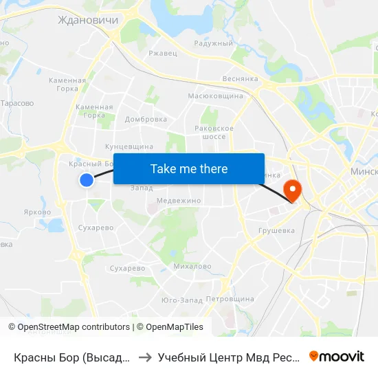 Красны Бор (Высадка Пасажыраў) to Учебный Центр Мвд Республики Беларусь map